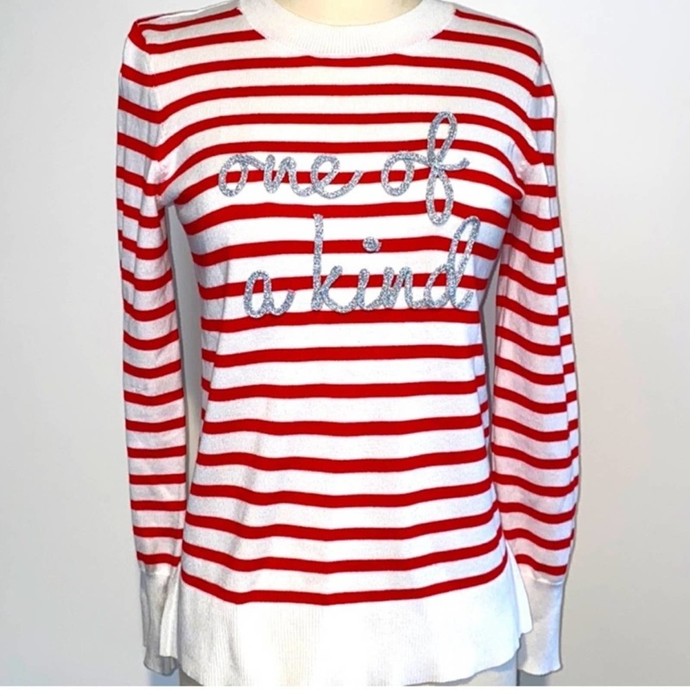 Marled Red and White Striped 'One of a Kind' Crewneck Sweater